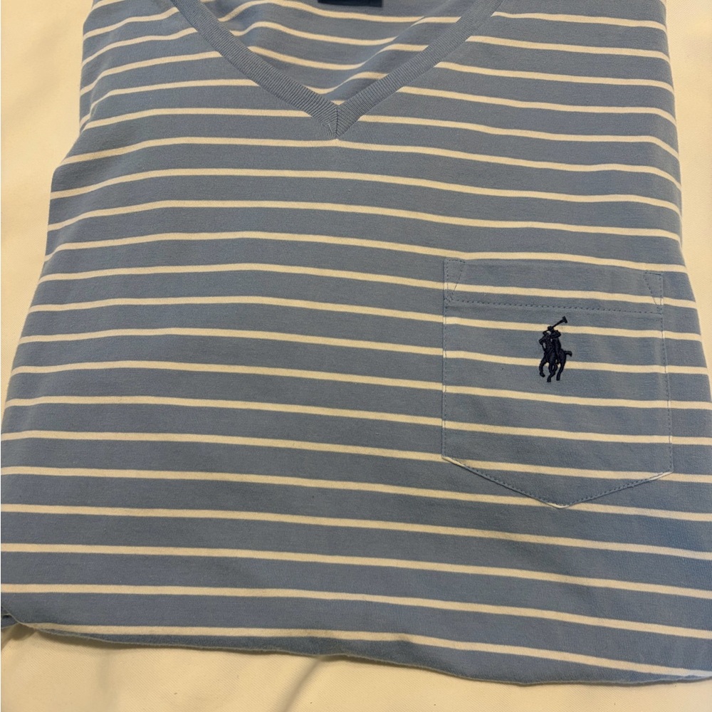 Ralph Lauren Polo Custom Slim Fit Large Blue and White Stripe Men’s tee - Picture 4 of 8